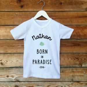 t-shirt 2020 blanc enfant born in paradise perso monstera noir