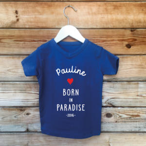 t-shirt 2020 blanc enfant born in paradise perso coeur blanc