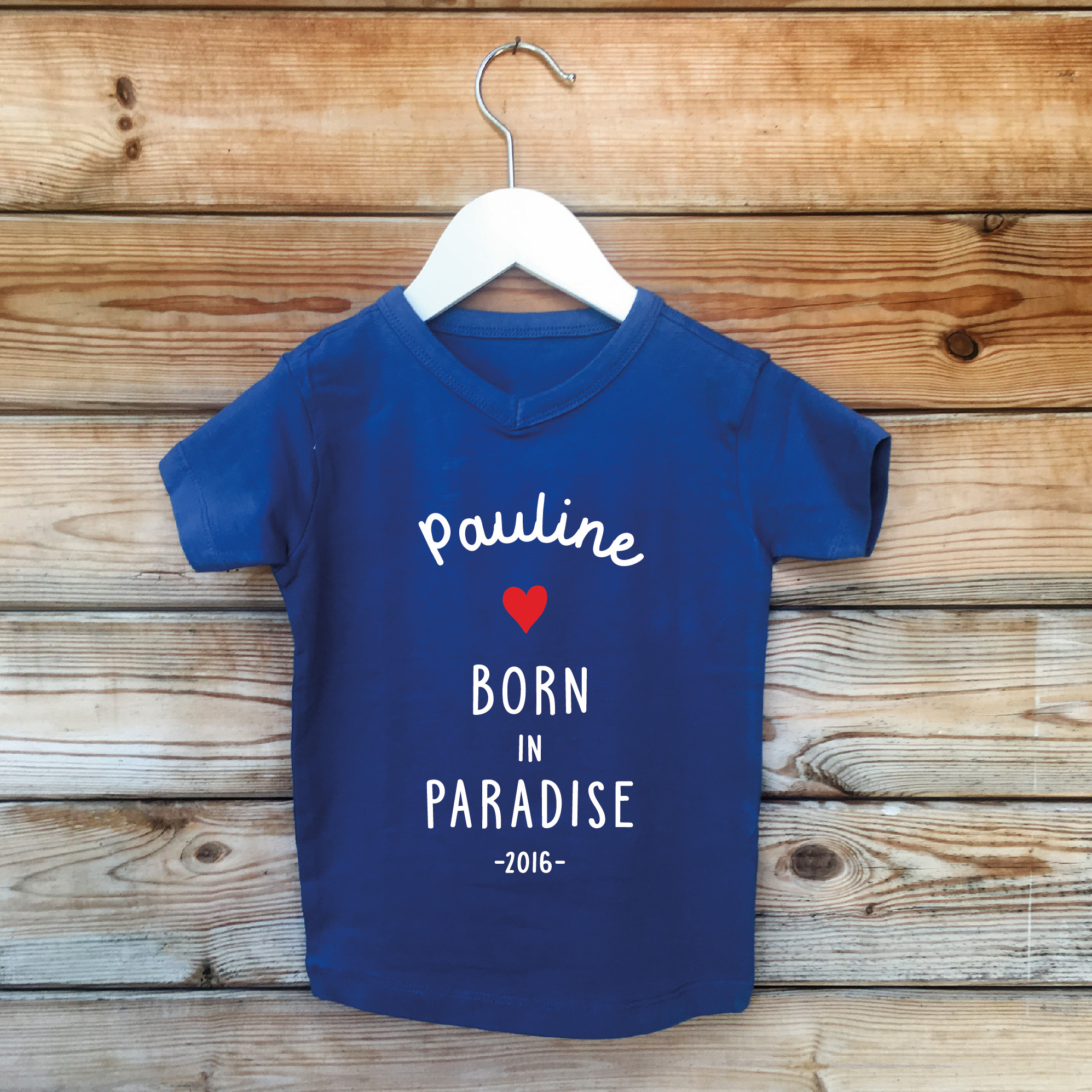 t-shirt 2020 blanc enfant born in paradise perso coeur blanc
