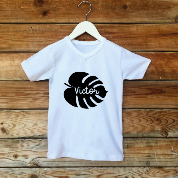 t-shirt 2020 blanc enfant born in paradise perso monstera noir prenom