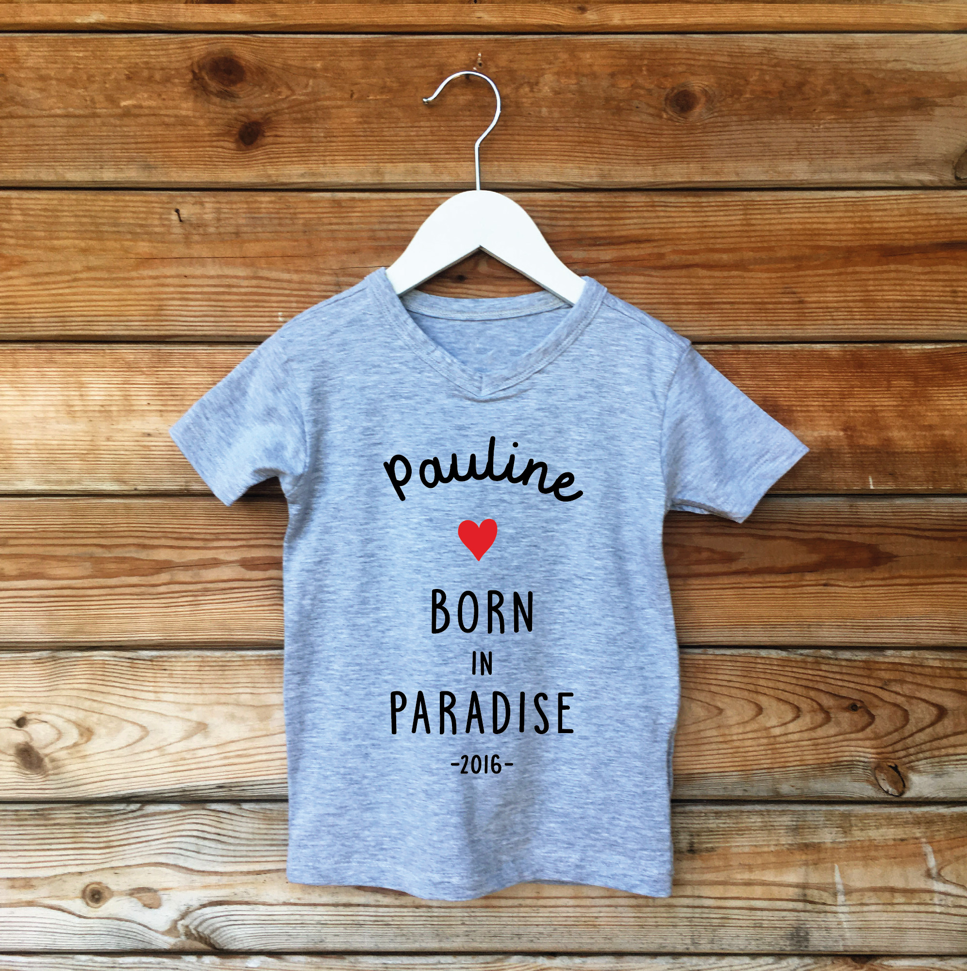 t-shirt 2020 blanc enfant born in paradise perso coeur noir