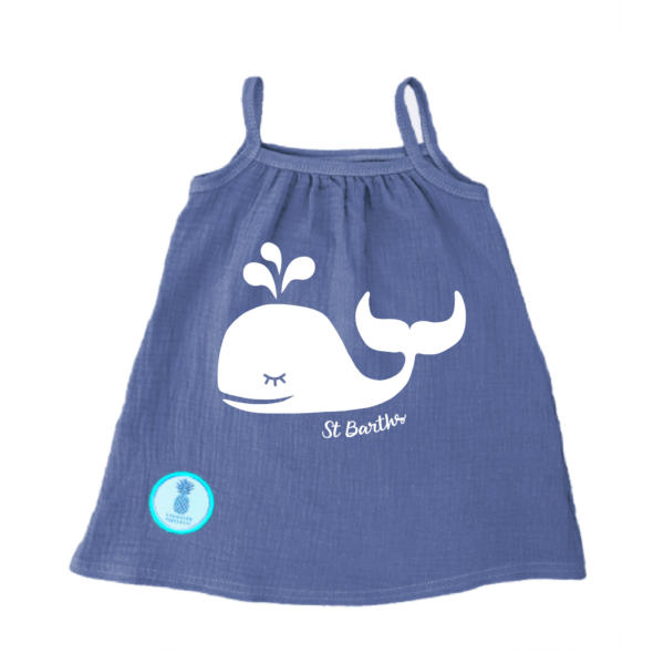 Robe gaze de coton baleine bleu