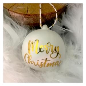Boule de Noël en céramique Or brillant Merry Christmas