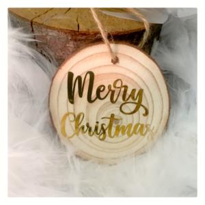 Rondin de bois Or brillant Merry Christmas