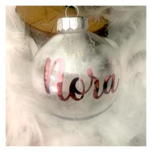 Boule de Noël transparente plume Rose